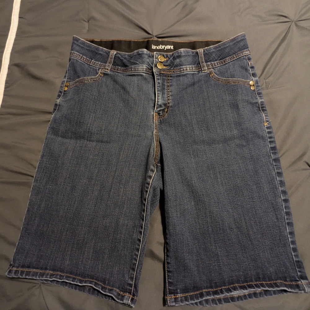 Lane Bryant Blue Bermuda Shorts Relaxed Fit With Elastic In Waist